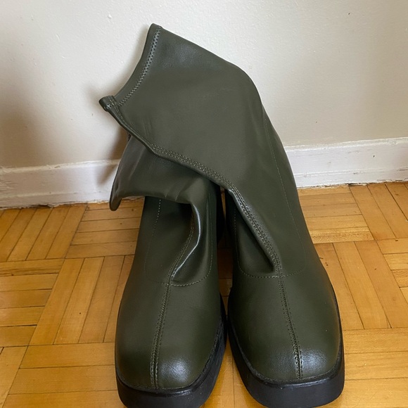 Call It Spring Jade Green Leather High heel Boots - Picture 3 of 6